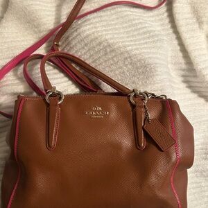 Coach Tan and Pink Leather Shoulder Bag